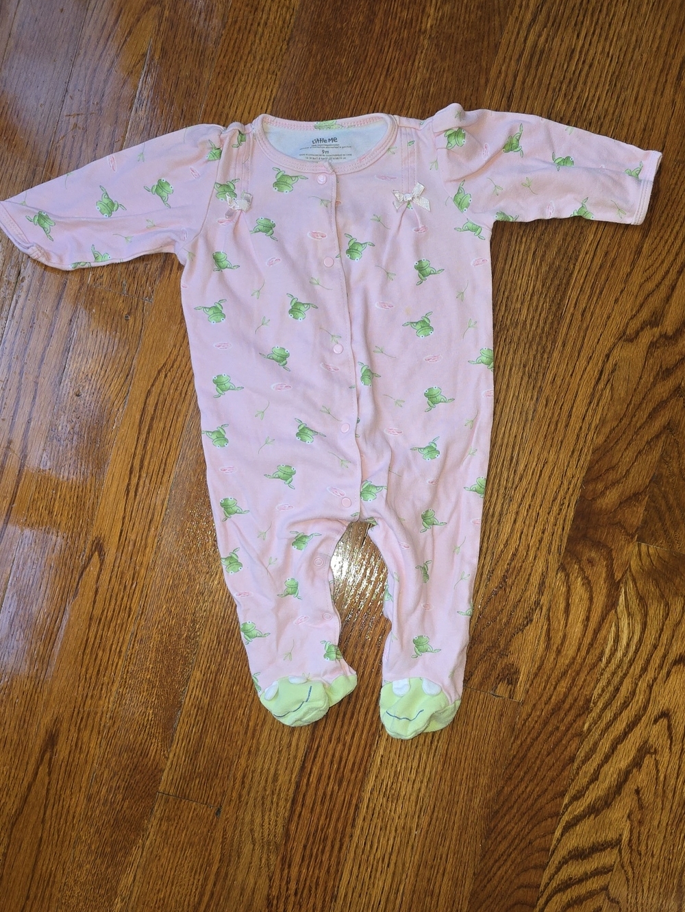Little Me Pink Footed One-Piece with Green Frog Print